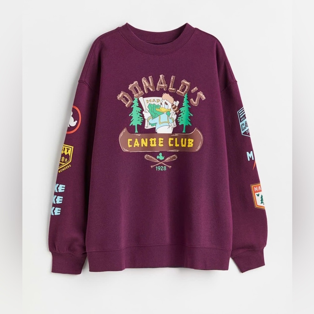 H&M Divided Disney Donald’s Canoe Club 1928 Maroon Burgundy Crewneck Sweatshirt